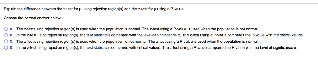 Explain the difference between the z-test for mu | Chegg.com