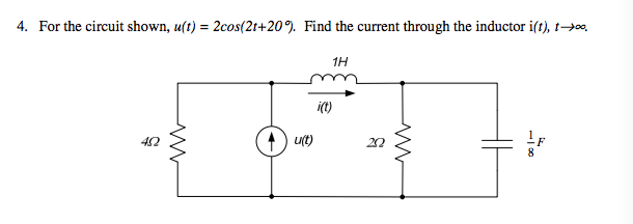 Solved For the circuit shown, u(t) = 2cos(2t + 20 degree). | Chegg.com