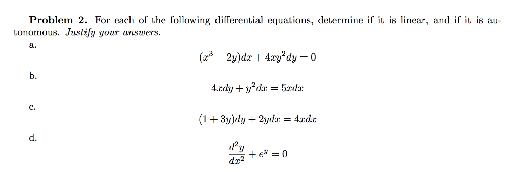 Solved For each of the following differential equations, | Chegg.com