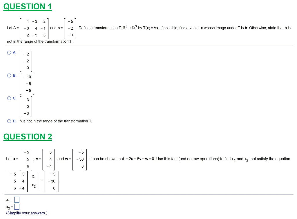 Solved QUESTION 1 1-32 4-1 2-5 3 Let A--3 | and b= | -2 | . | Chegg.com