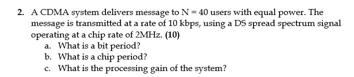 Solved A CDMA system delivers message to N = 40 users with | Chegg.com