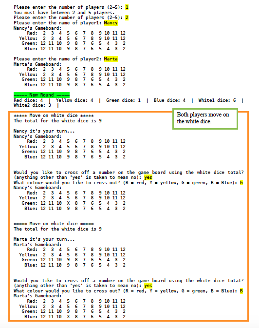 You will write a version of the dice game Qwixx in