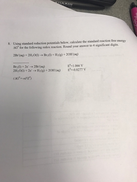 Solved Using standard reduction potentials below, calculate