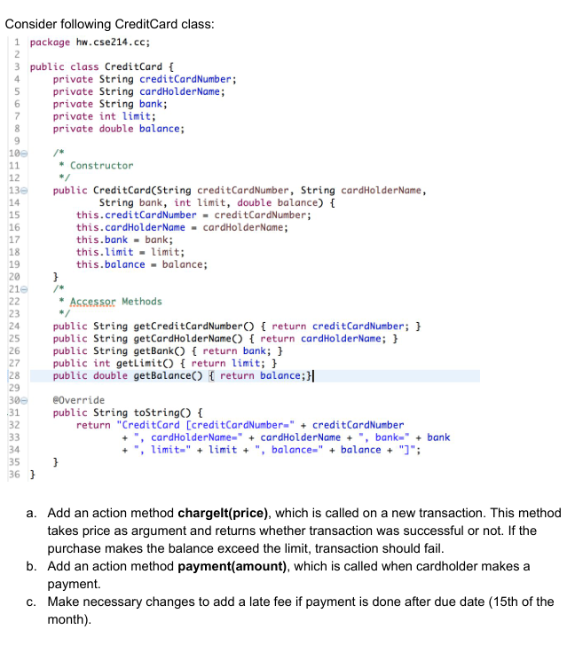 Solved Consider following CreditCard class: package | Chegg.com