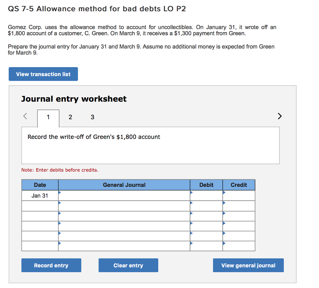 Solved QS 7-5 Allowance method for bad debts LO P2 Gomez | Chegg.com