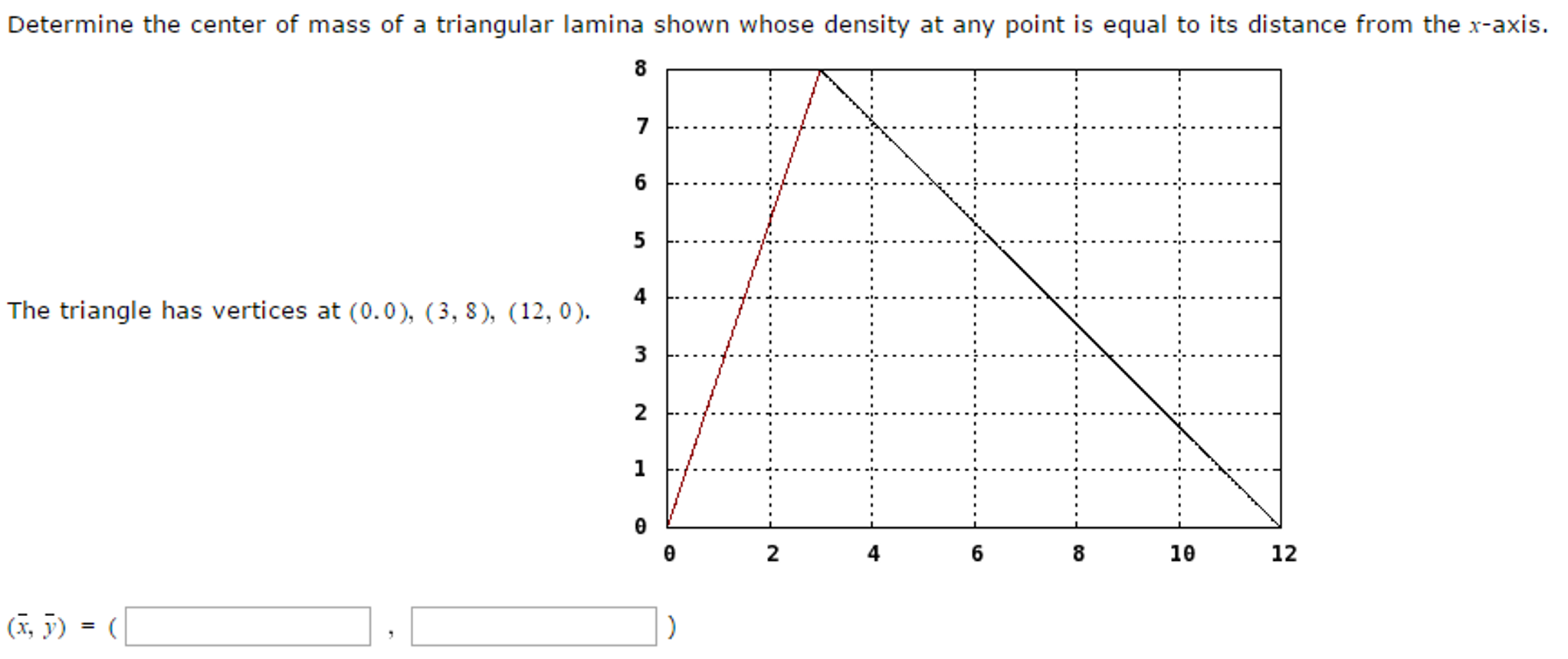 Solved Determine the center of mass of a triangular lamina | Chegg.com