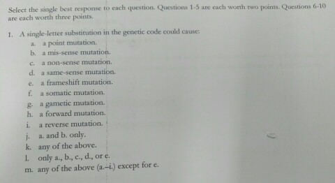 Solved Select the -single response to each question Question | Chegg.com