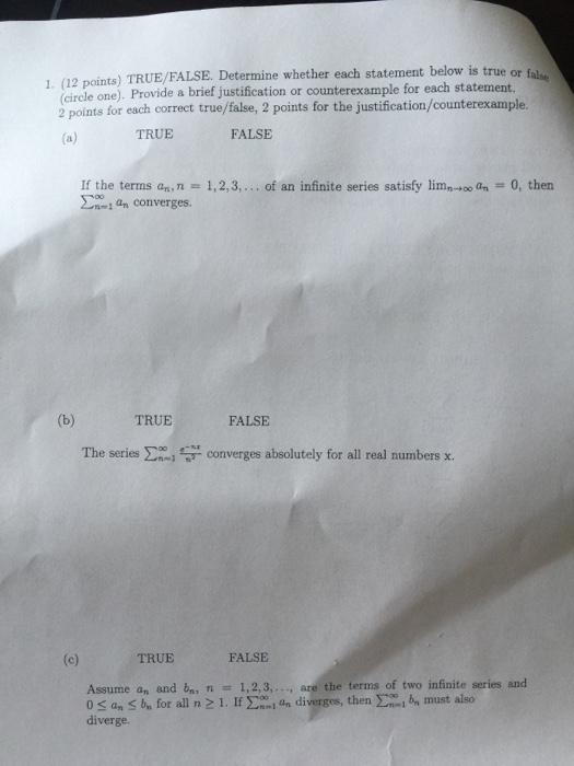 Solved Determine Whether Each Statement Below Is True Or 1 | Chegg.com