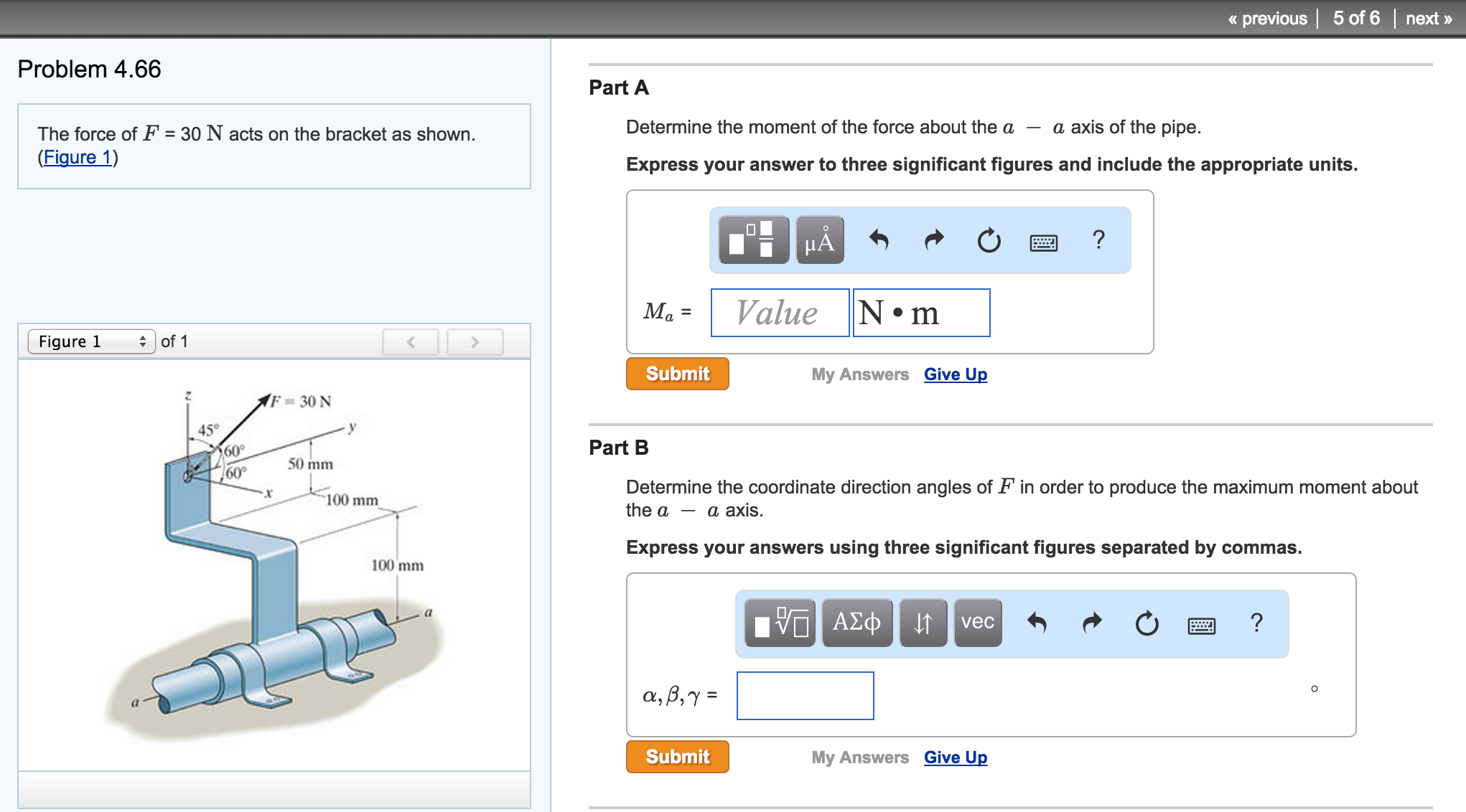 Solved The Force Of F = 30 N Acts On The Bracket As Shown. | Chegg.com