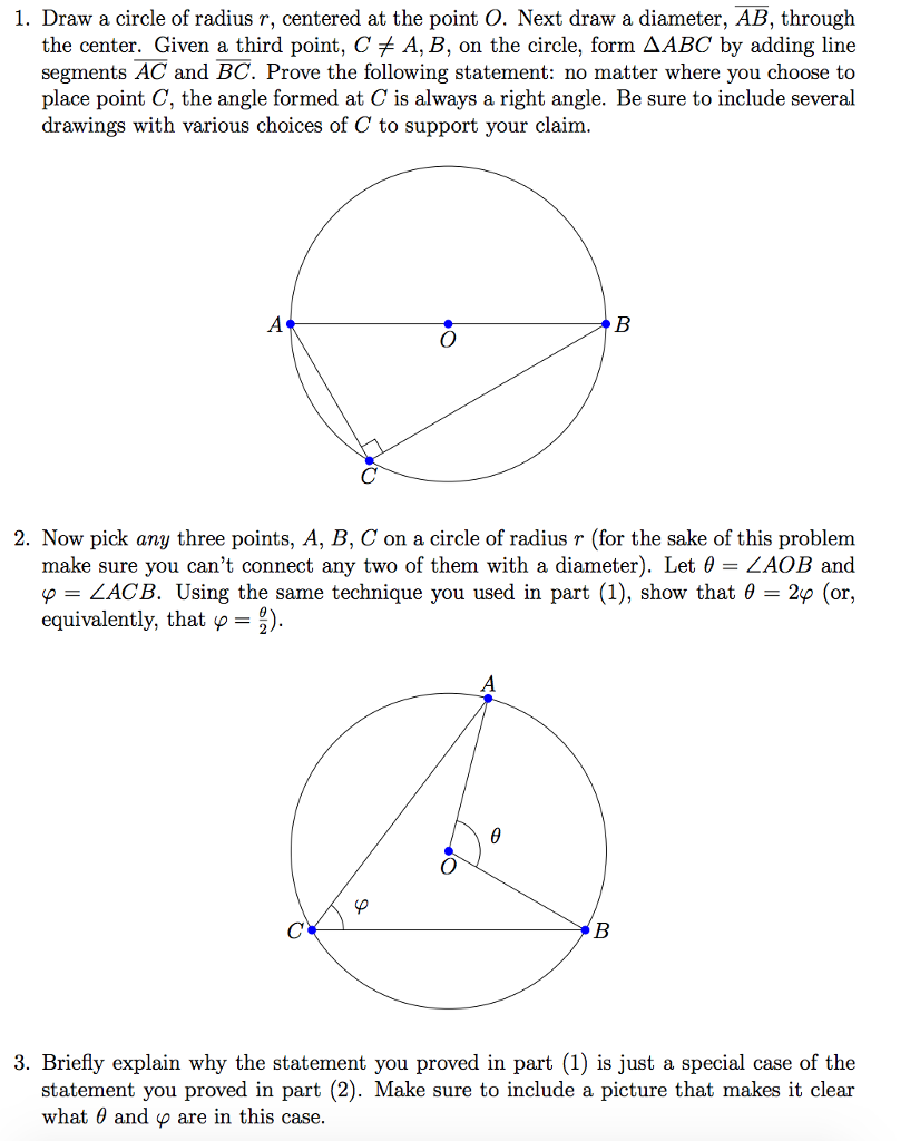 Solved Draw a circle of radius r, centered at the point O. | Chegg.com