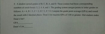 Solved A Student Earned Grades Of B, C, B, A, And D. Those | Chegg.com