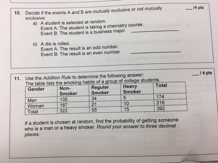 Solved Decide If The Events A And B Are Mutually Exclusive | Chegg.com