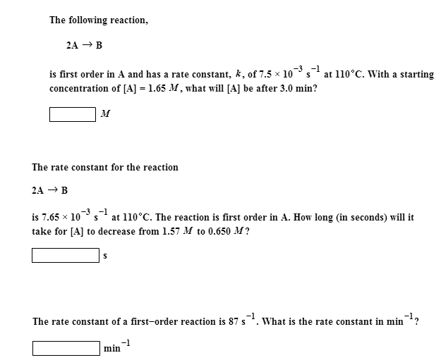 Solved The Reaction 2A → B Is Second Order In A With A Rate | Chegg.com