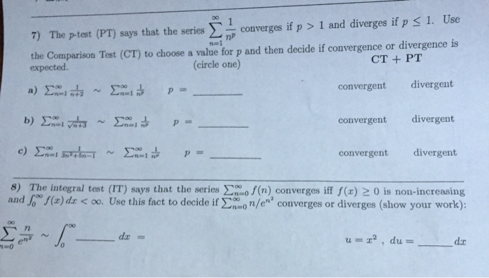 Solved The p-test (PT) says that the series | Chegg.com