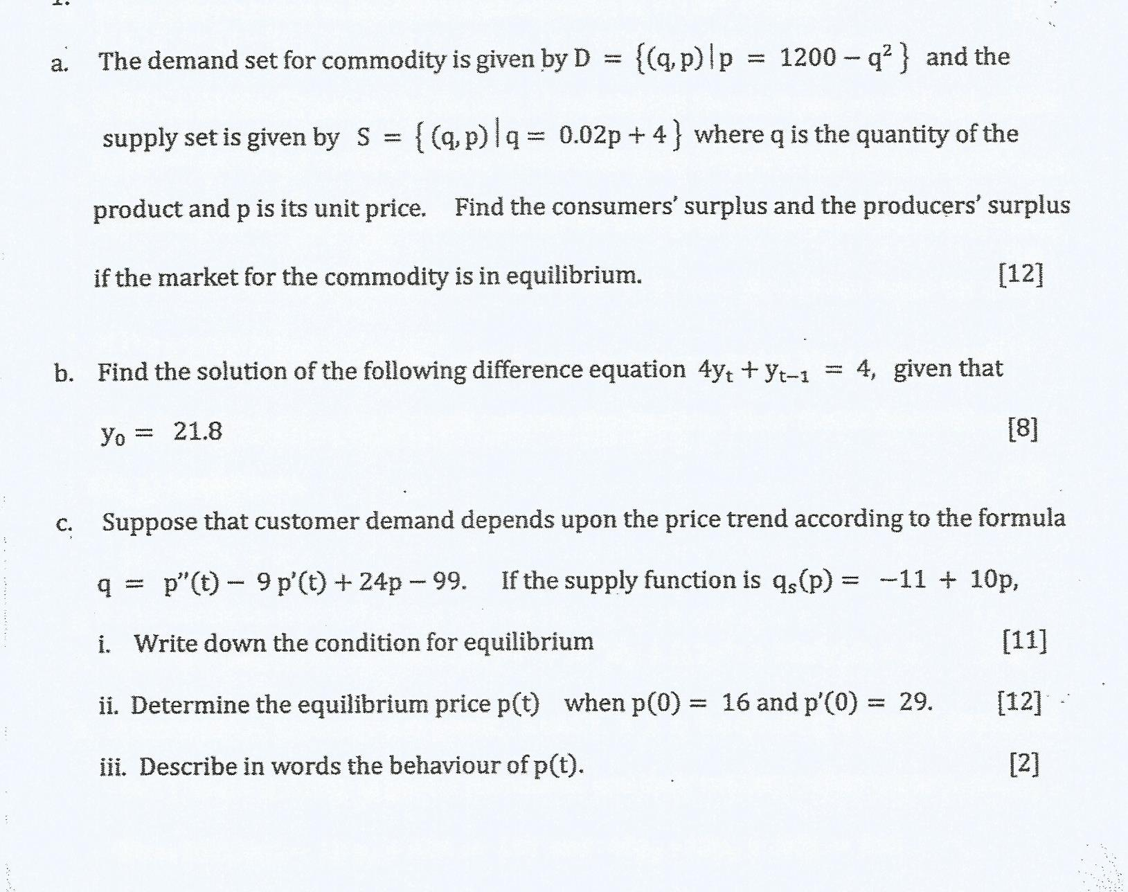 Solved The Demand Set For Commodity Is Given By D And The Chegg