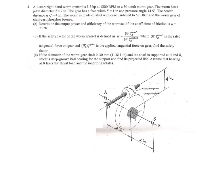A 1start righthand worm transmits 1.5 hp at 1200