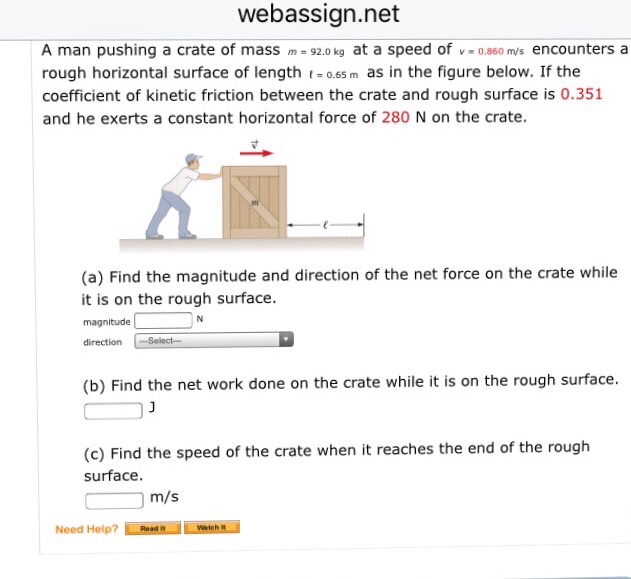 Solved A man pushing a crate of mass m. 92.0 kg at a speed