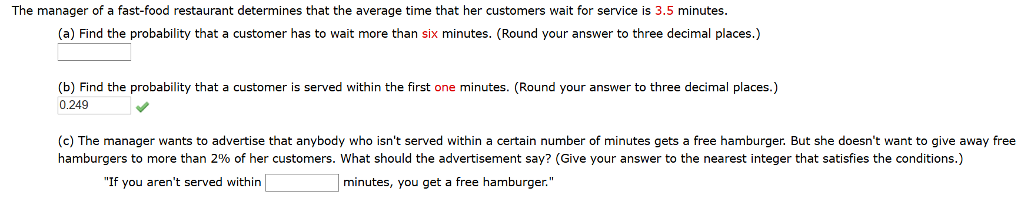 Solved The manager of a fast-food restaurant determines that | Chegg.com