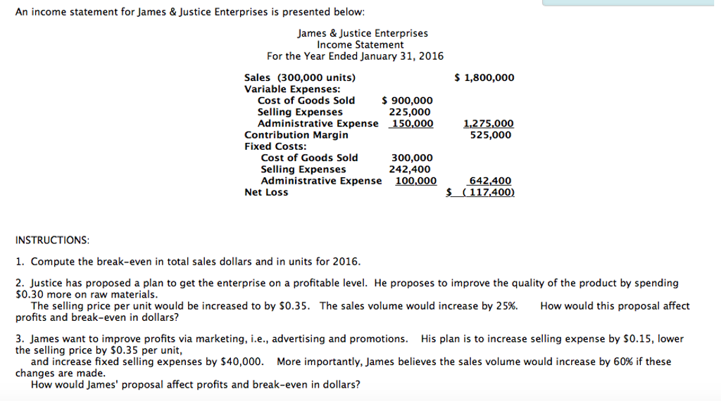 Solved An income statement for James & Justice Enterprises | Chegg.com