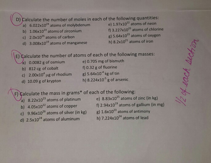 Solved Et D) Calculate The Number Of Moles In Each Of The 