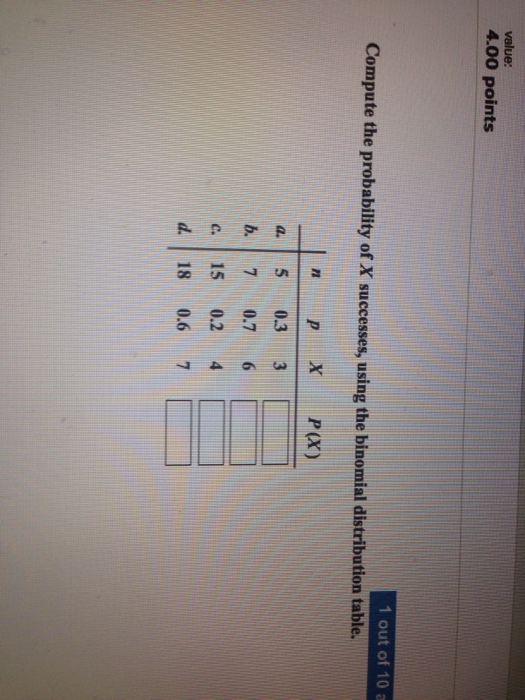 Solved Compute the probability of X successes, using the | Chegg.com