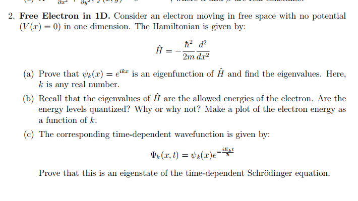 Solved Free Electron in 1D. Consider an electron moving in | Chegg.com