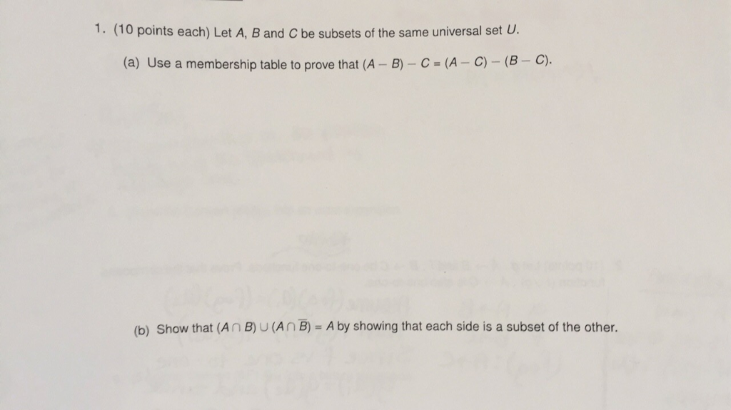 Solved 1 10 Points Each Let A B And C Be Subsets Of The Chegg Solved 1 10 Points Each Let A B And C Be Subsets Of The Chegg
