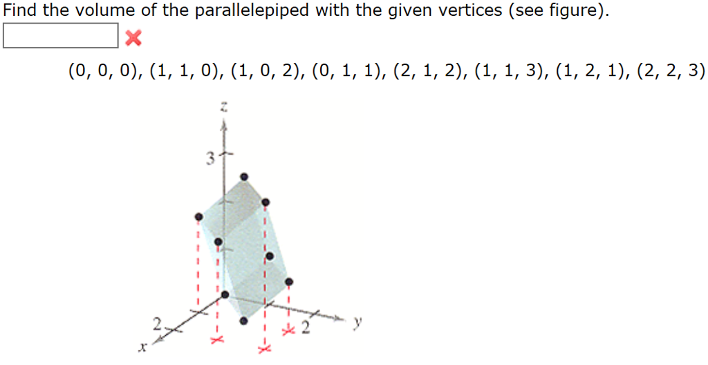 find the volume of parallelepiped whose vertices are 3 2 1