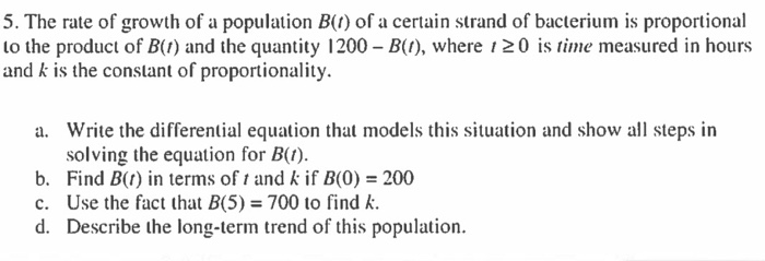 Solved The Rate Of Growth Of A Population B(t) Of A Certain | Chegg.com