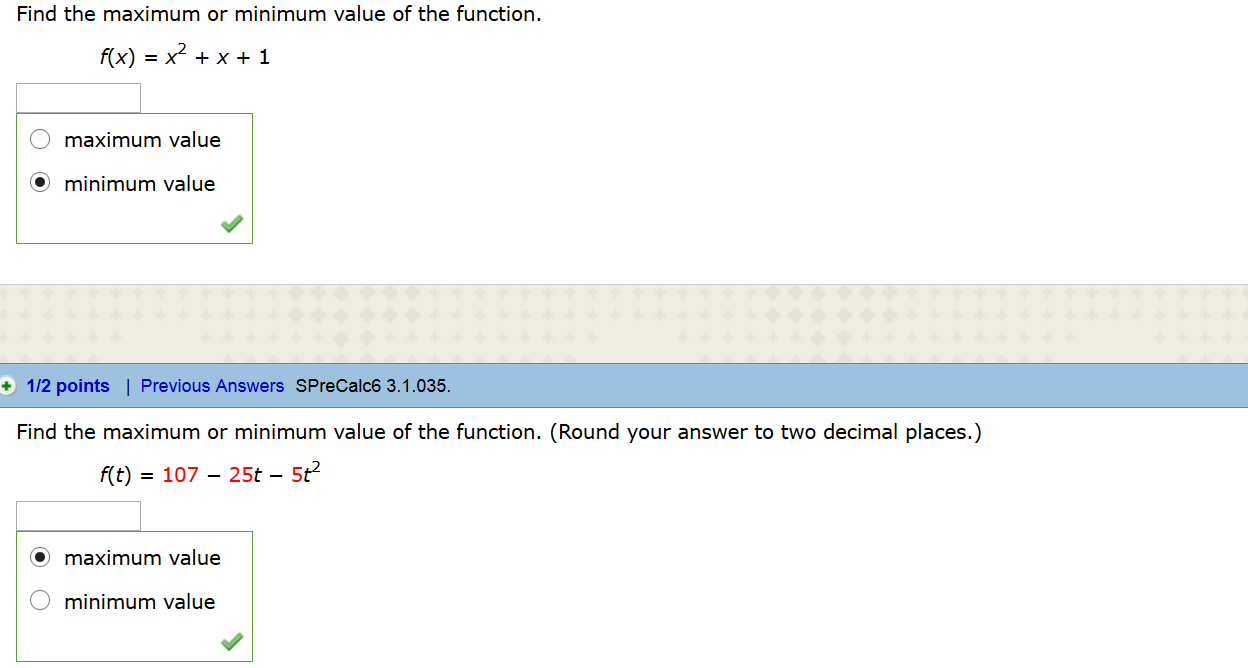 minimum value of the function f x x2 x 1 is