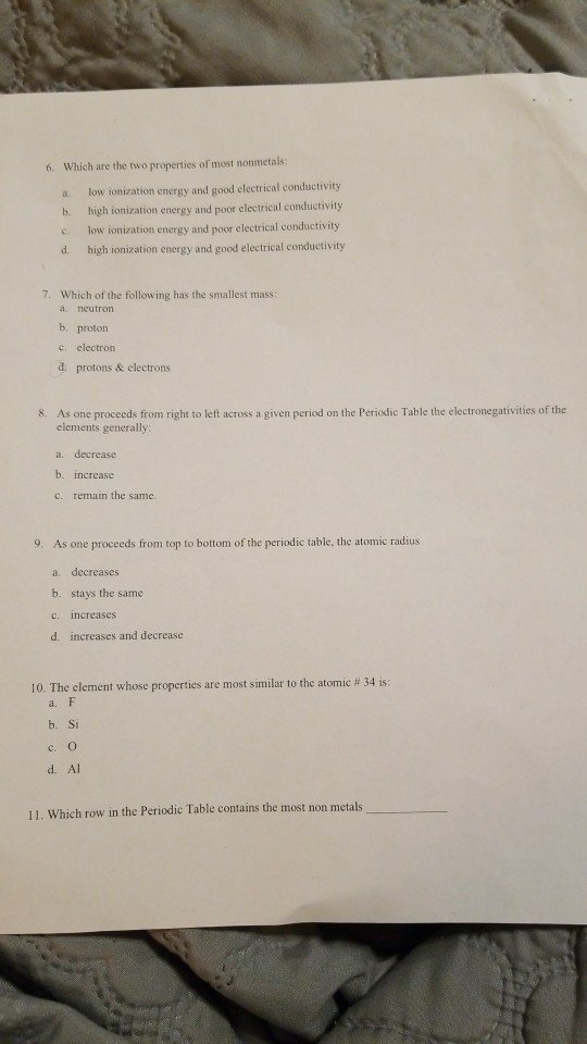 Solved 6. Which are the two properties of most nonmetals low | Chegg.com