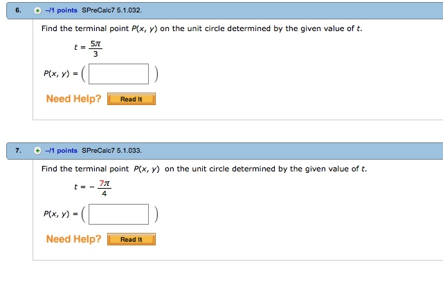 Solved 1 Points SPreCalc7 5 1 032 Find The Terminal Point Chegg