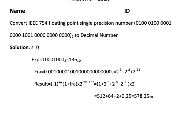 Solved Convert IEEE 754 Floating Point Single Precision | Chegg.com