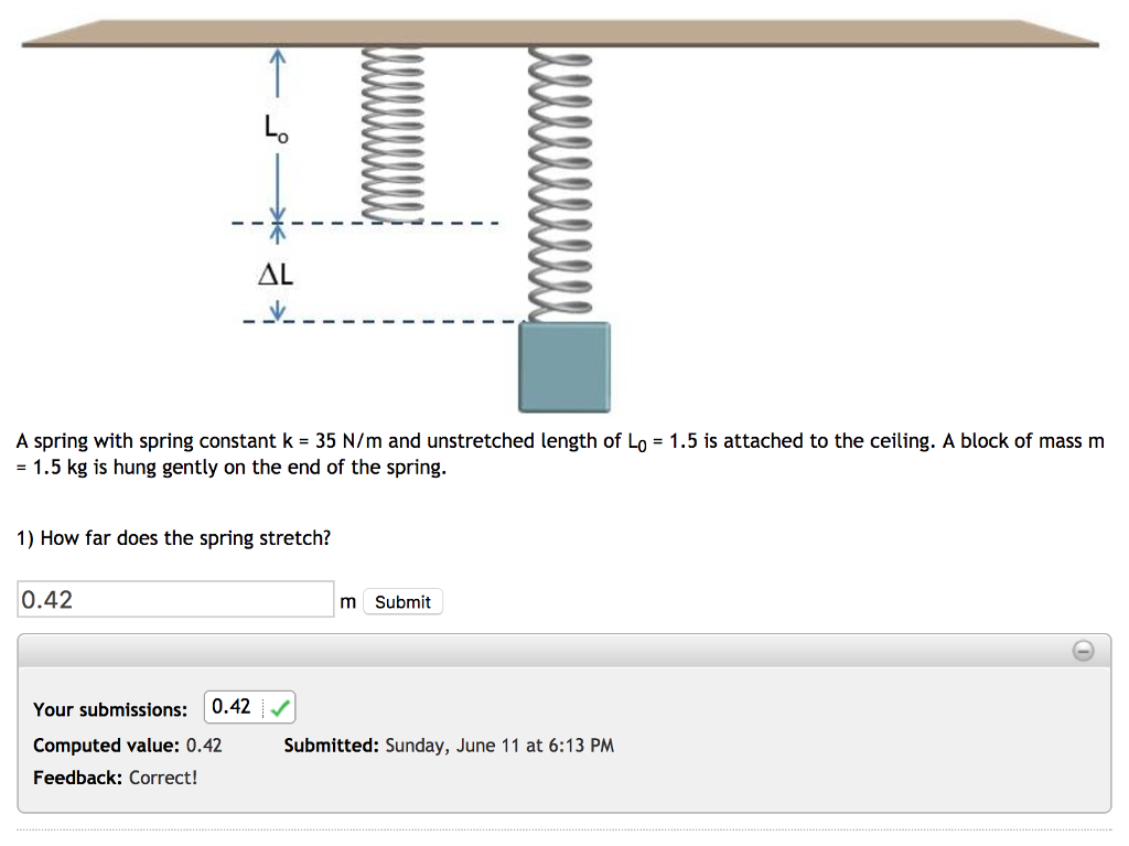 Solved A spring with spring constant k = 35 N/m and