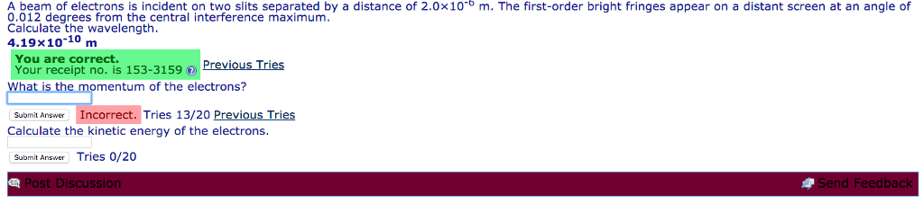 Solved A beam of electrons is incident on two slits | Chegg.com