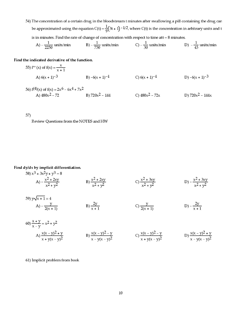 Solved The concentration of a certain drug in the | Chegg.com