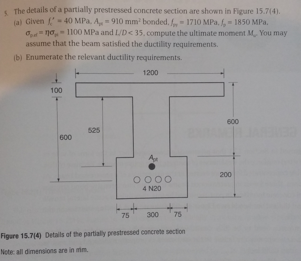 Solved : The details of a partially prestressed concrete | Chegg.com