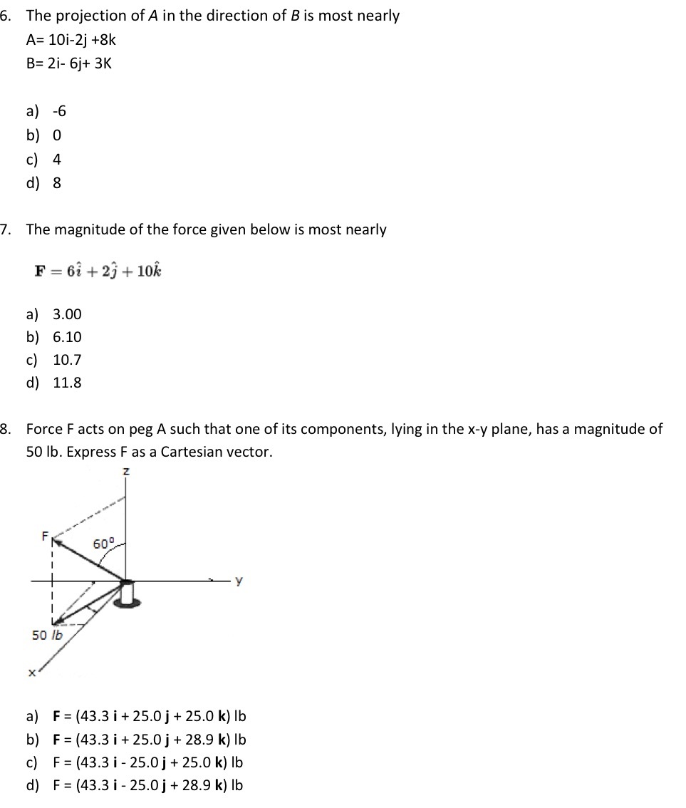 Solved The projection of A in the direction of B is most | Chegg.com