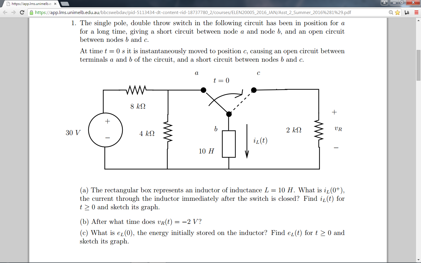 Solved The single pole, double throw switch in the following | Chegg.com