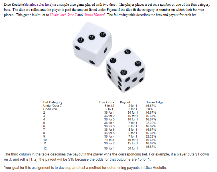 Dice Roulette(detailed rules here) is a simple dice | Chegg.com
