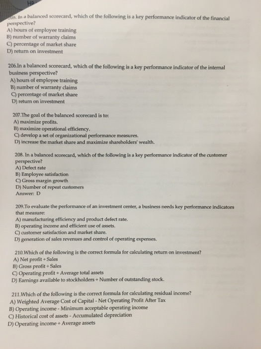 Solved In a balanced scorecard, which of the following is a | Chegg.com