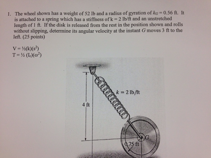 Solved The wheel shown has a weight of 52 lb and a radius of | Chegg.com