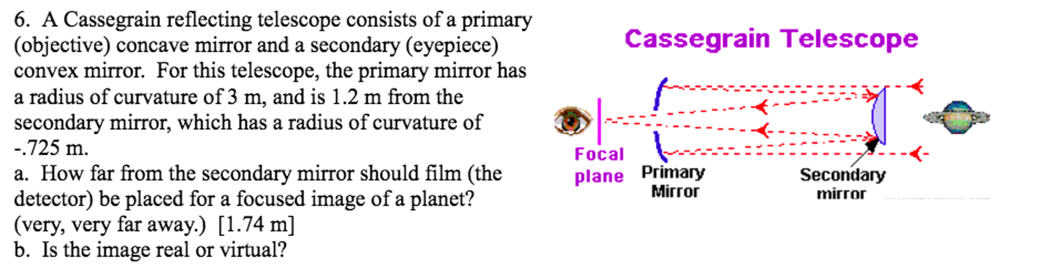 Solved A Cassegrain reflecting telescope consists of a