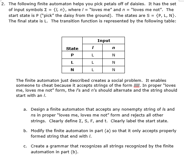 Solved The following finite automaton helps you pick petals | Chegg.com