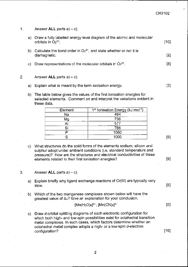 Solved CH3102 Answer ALL parts a) -c) Draw a fully labelled | Chegg.com