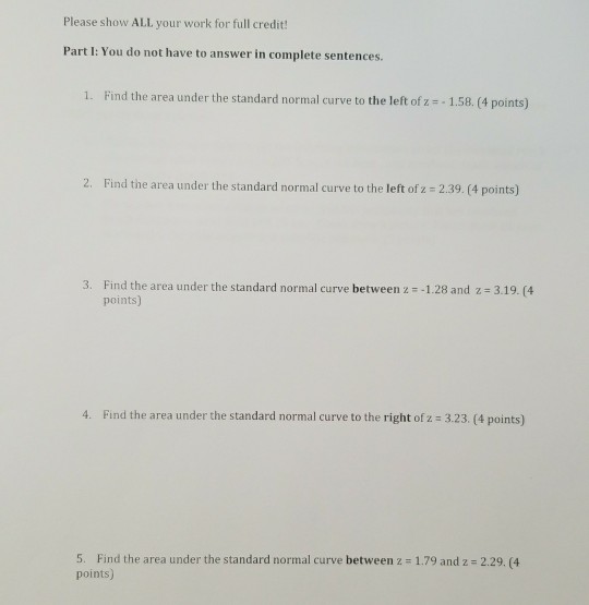 Solved Please show ALL your work for full credit! Part I: | Chegg.com