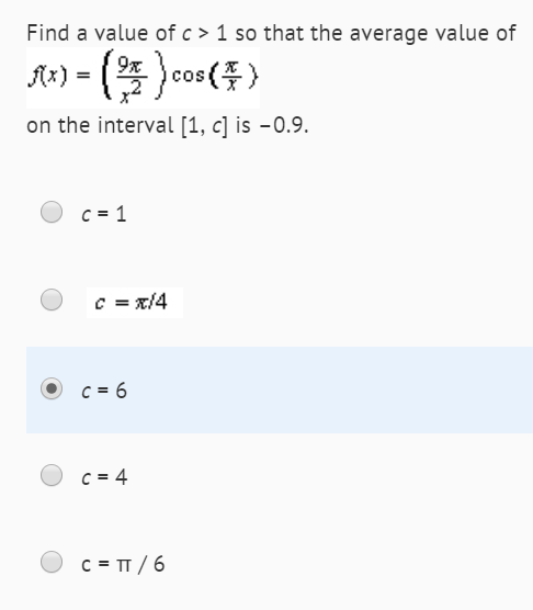 Solved Find a value of c>1 so that the average value of | Chegg.com
