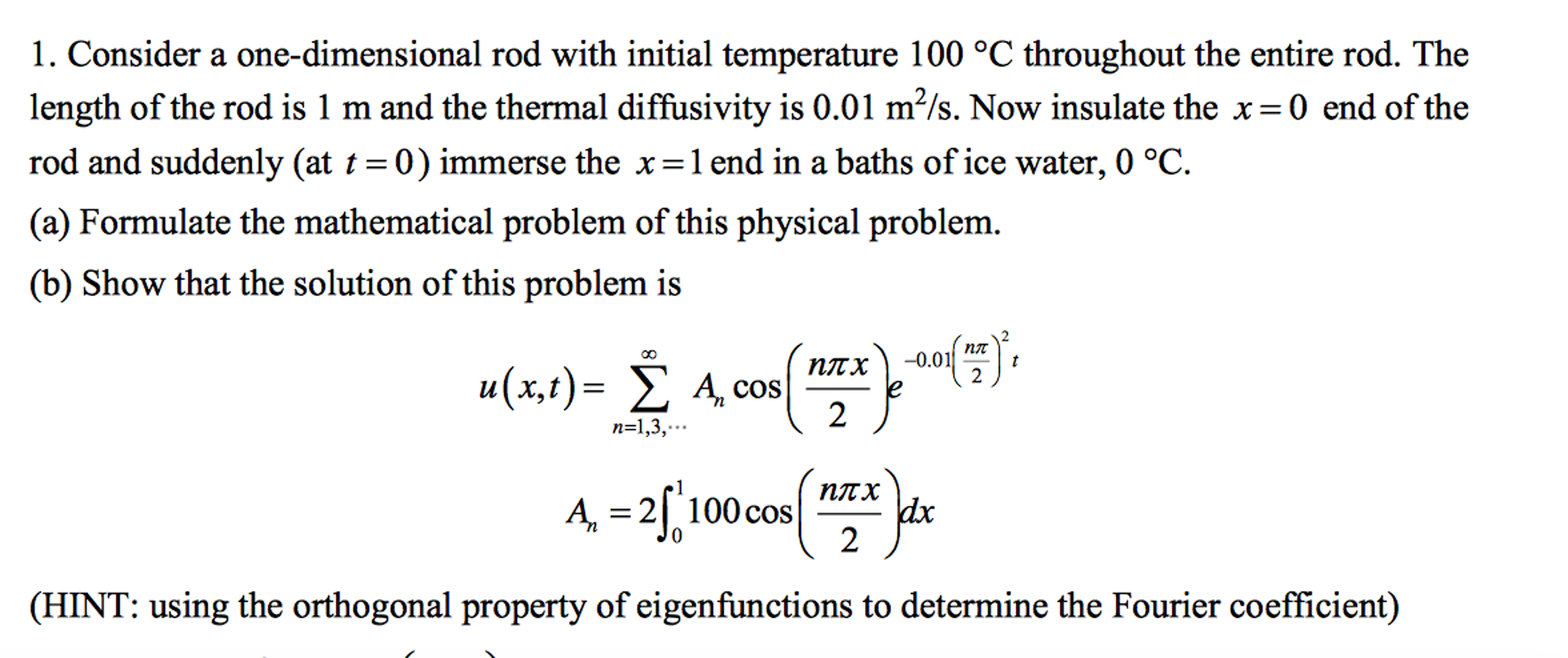 Solved Consider A One Dimensional Rod With Initial