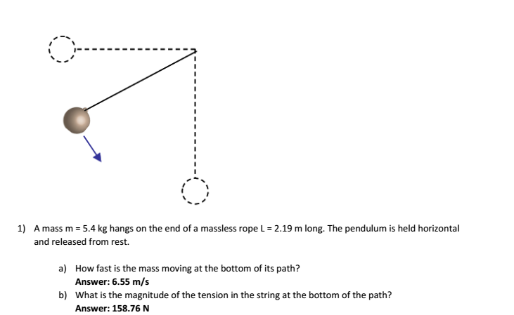 Solved 1) A mass m = 5.4 kg hangs on the end of a massless | Chegg.com