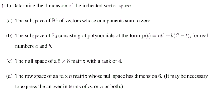 Solved (11) Determine the dimension of the indicated vector | Chegg.com